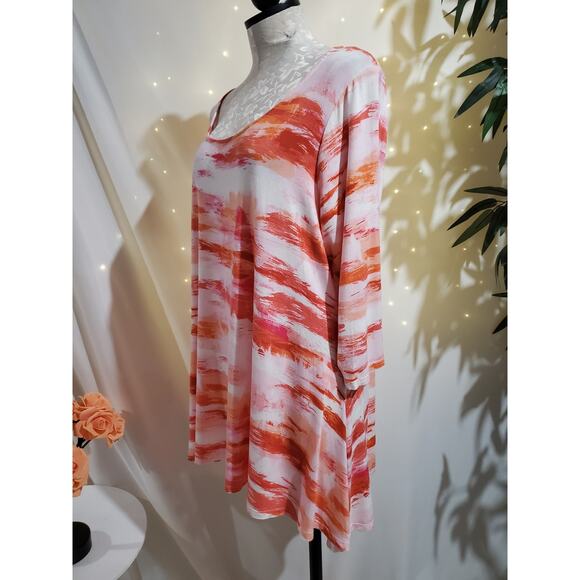 Rose + Olive Scoop Neck 3/4 Sleeve Hi Low Blouse Top Womens Plus Size 2X Pink - Picture 2 of 9